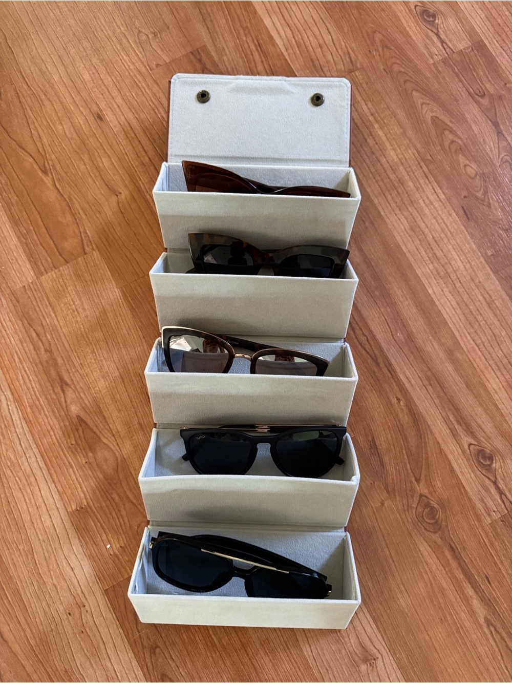 Sunglasses Organizer Case with Assorted Eyewear - Black & Brown